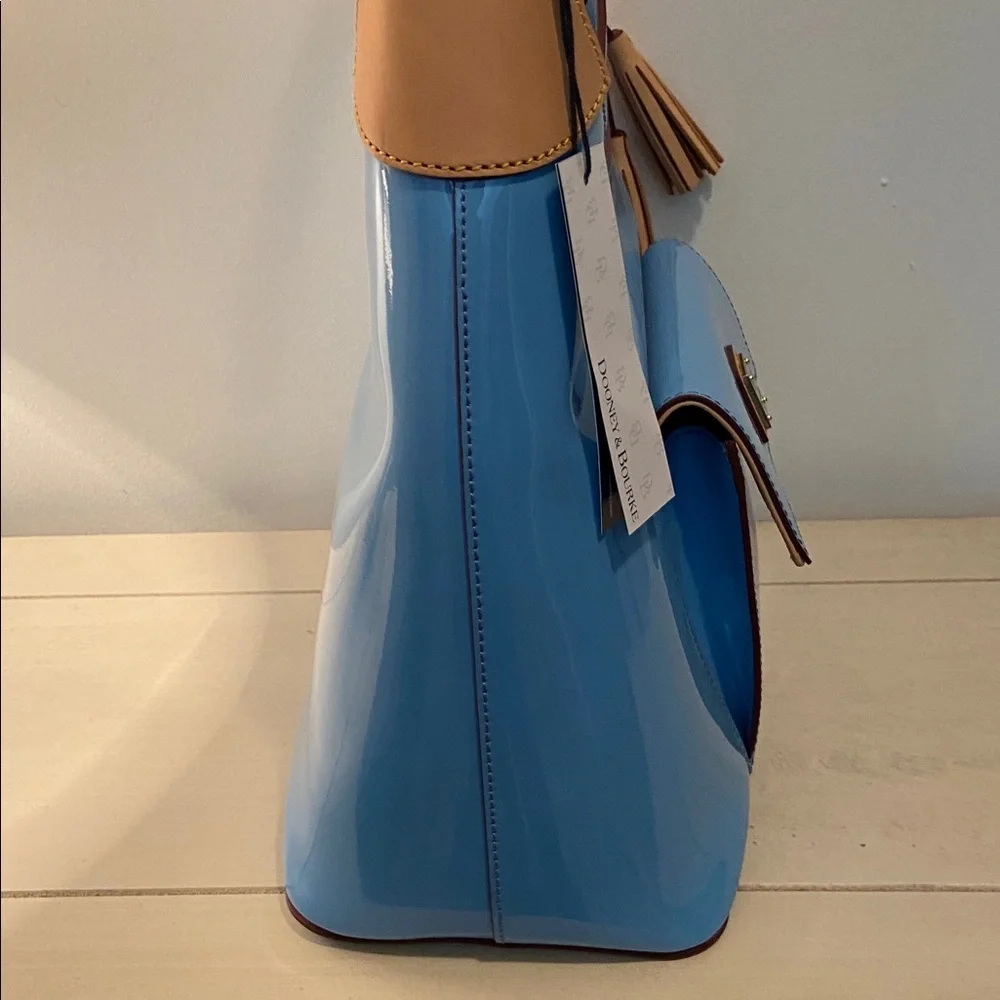 Dooney & Bourke Hobo Shoulder Bag Denim Blue Patent Leather New - Picture 7 of 15